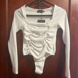 White ruched bodysuit